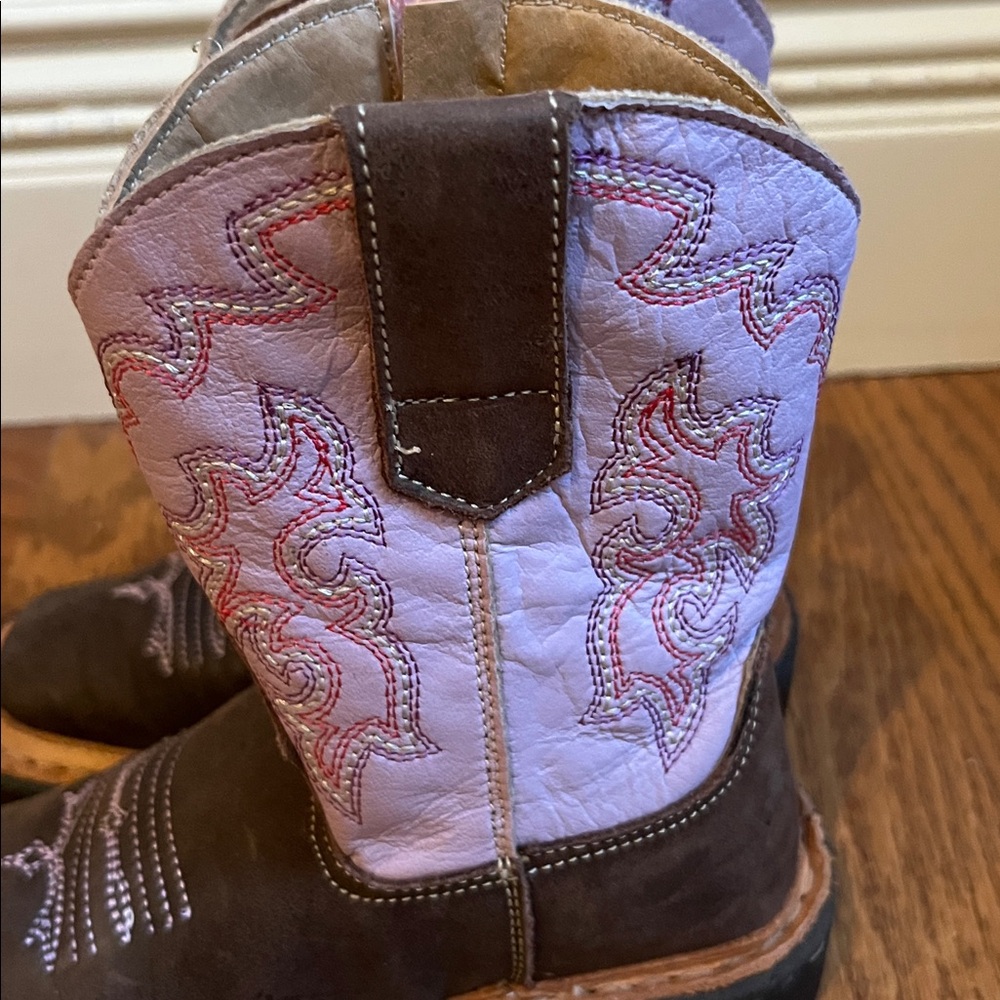 ROPER PINK AND BROWN LEATHER GIRLS WESTERN BOOTS SIZE 7 - Picture 2 of 10